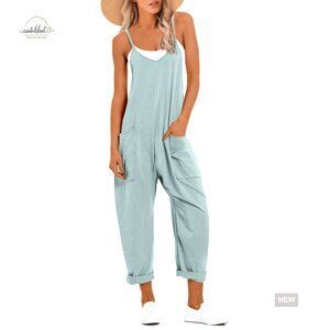 Loose Fit Jumpsuit with Adjustable Straps, V-Neck, Wide Leg Harem Pants